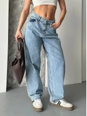 Baggy kar yıkama orta mavi jeans pantolon d2007 thumbnail 1