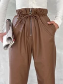 Kendinden ince kemerli deri pantolon kahve t1178 thumbnail 2