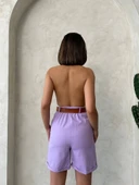 Kemerli gabardin şort lila s25735 thumbnail 3