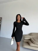 Prenses kol esnek kumaş elbise siyah f2334 thumbnail 3