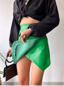 Cep detaylı oval kapaklı deri etek yeşil h240048 thumbnail 4