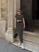 Çizgili etekli takım siyah s3609 thumbnail 5