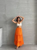 Fırfırlı brodeli astarlı uzun etek turuncu s255047 thumbnail 7