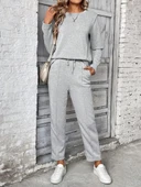 Kadın Uzun Kollu Yanları Nervurlu Viskon Iki Iplik Ve Pantolon Ikili Takım thumbnail 5