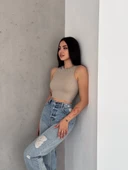 fitilli kaşkorse yakası zincirli atlet vizon thumbnail 5