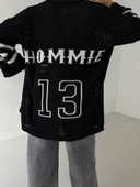 Büyük düğmeli salaş triko hırka siyahbeyaz thumbnail 3