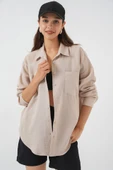 Tek Cepli Oversize Müslin Gömlek 20353 - Taş thumbnail 1