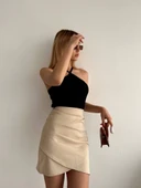 Yandan drapeli asimetrik etek bej s24771 thumbnail 2