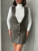 Deri jile elbise haki w24796 thumbnail 1