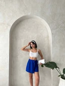 Fiyonklu şort etek saks s255021 thumbnail 6