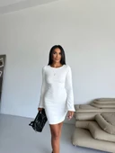 Prenses kol esnek kumaş elbise beyaz f2334 thumbnail 2