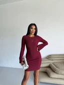 Prenses kol esnek kumaş elbise bordo f2334 thumbnail 5