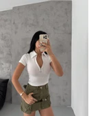 kaşkorse yaka fermuarlı bluz beyaz thumbnail 6