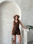 Kuşaklı şortlu tulum thumbnail 5