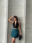 Pileli düğmeli etek yeşil s24811 thumbnail 6