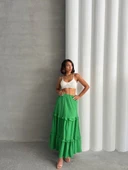 Fırfırlı brodeli astarlı uzun etek yeşil s255047 thumbnail 5