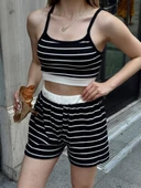 Çizgili şortlu takım siyah s3978 thumbnail 2