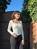 Çerçeve yaka kaşkorse bluz beyaz thumbnail 1