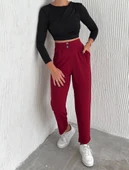 örme krep pantolon çift düğmeli thumbnail 3