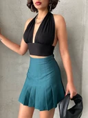 Pileli düğmeli etek yeşil s24811 thumbnail 1