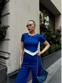 Düğme yakalı saks alt üst takım s3943 thumbnail 3