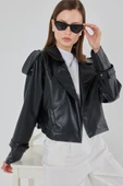 Oversize Deri Mont Ceket 1047 - Siyah thumbnail 4