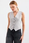 6796 Kısa Dokuma Yelek - Gri thumbnail 2