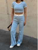Crop pantolon biyeli takım mavi thumbnail 1