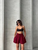 Volanlı keten şort bordo s255058 thumbnail 4