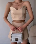 Arkadan büzgülü esnek büstiyer bej thumbnail 1