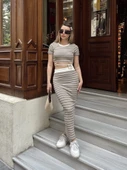 Çizgili etekli takım vizon s3609 thumbnail 8