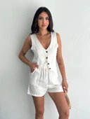 Kadın keten şort yelek takım s3461 thumbnail 1