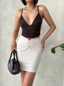 Önü büzgülü etek bej s24222 thumbnail 6