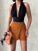 Kapaklı şort etek camel s208 thumbnail 5