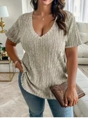 22Kadın Kısa Kollu V Yaka Fitilli Kaşkorse Bluz thumbnail 3