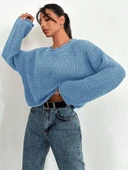 Salaş delik detaylı kazak mavi thumbnail 1