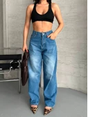 Baggy süper taş bıyık yıkama mavi jeans pantolon d2007 thumbnail 1