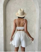 Volanlı keten şort bej s255058 thumbnail 2