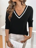 Kadın Uzun Kollu V Yakalı Viskon Iki Iplik Bluz thumbnail 1