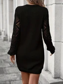 Kadın Uzun Kollu V Yakalı Mini Triko Elbise thumbnail 4