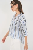 Çizgili Oversize Bluz 967 - Lacivert thumbnail 3