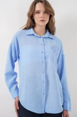 Nakışlı Oversize Gömlek 20338 - Mavi thumbnail 4