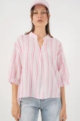 Çizgili Oversize Bluz 967 - Pudra thumbnail 3