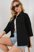 Cep Detaylı Kısa Kol Gömlek 20317 - Siyah thumbnail 4
