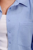 20153 Tek Cepli Oversize Keten Gömlek - Mavi thumbnail 4