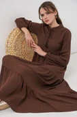 T1627 Yaka Bağcıklı Elbise - E. Kahve thumbnail 2