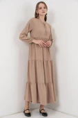 T1627 Yaka Bağcıklı Elbise - Y.Bej thumbnail 4