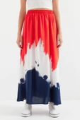8025 Desenli Uzun Viskon Etek - Kırmızı thumbnail 2