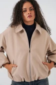 Büzgülü Oversize Kaşe Ceket 0728 - Bej thumbnail 1