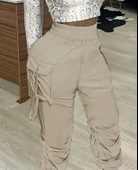 Kadın Yüksek Bel Beli Lastikli Kargo Cep Detaylı Gabardin Pantolon thumbnail 2